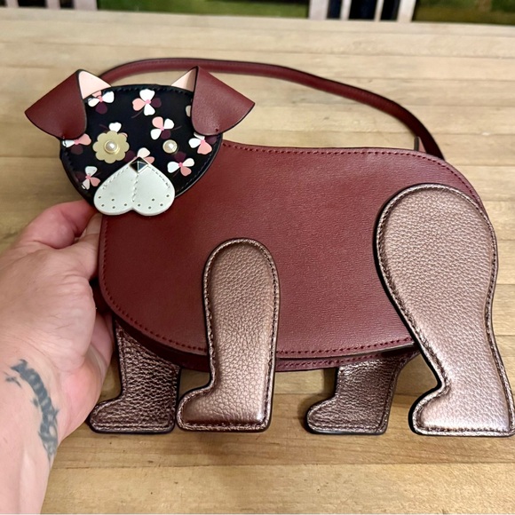 Kate Spade Burgundy Leather Flower Dog Crossbody Bag - Picture 5 of 12